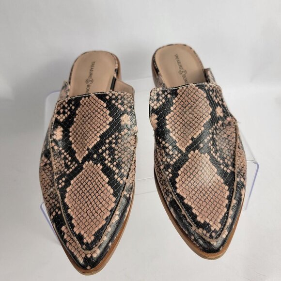 Treasure & Bond Womens 6.5 Tan Snake Print Slip On Mules Business Casual Office - Picture 5 of 11